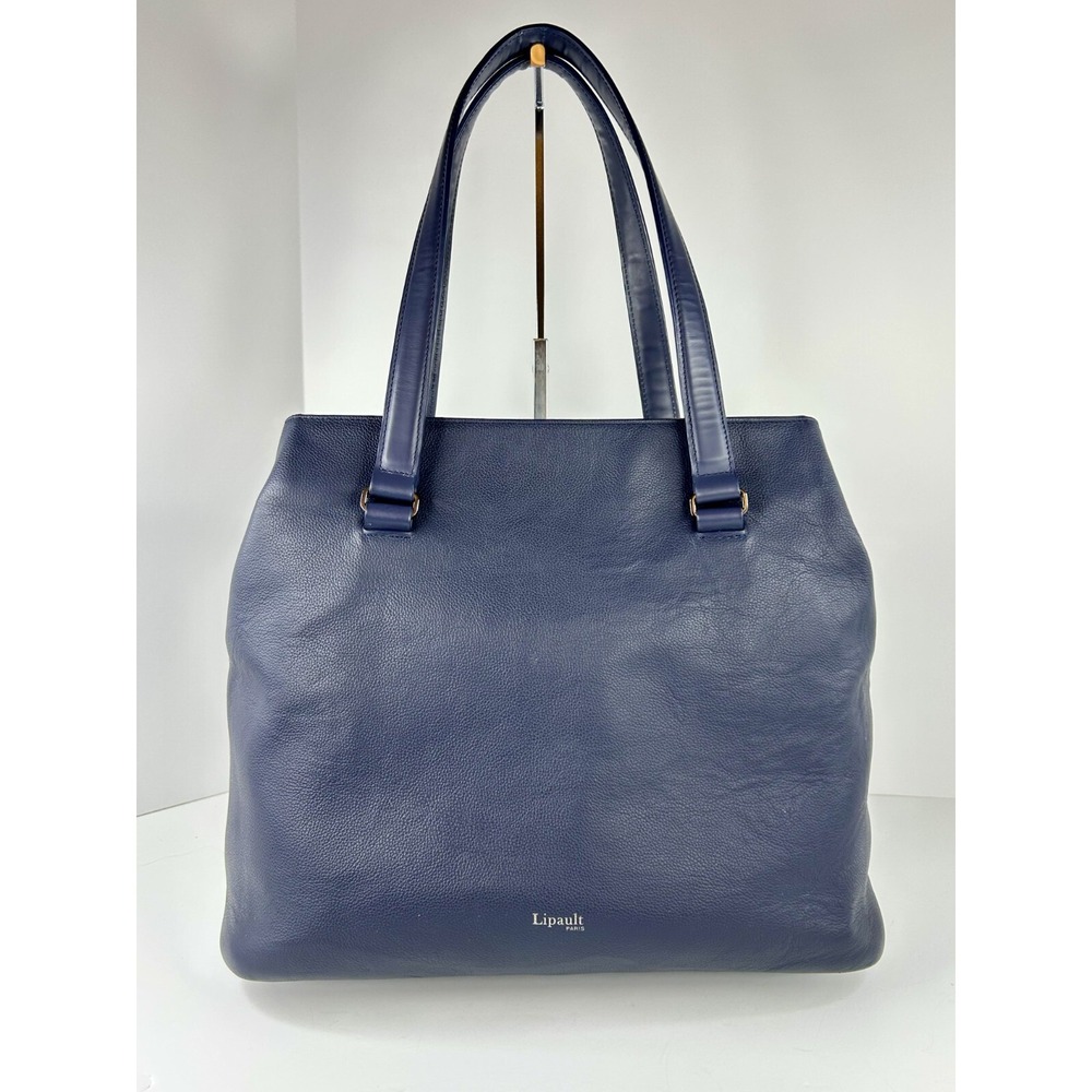 Lipault Paris Leather Tote Large Blue MP $265.00 Weekend Work Diaper Carryon Bag